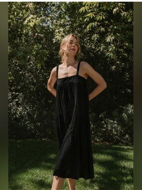 Jenni Kayne Flowy Summer Dress Black Cotton Linen XS NWT